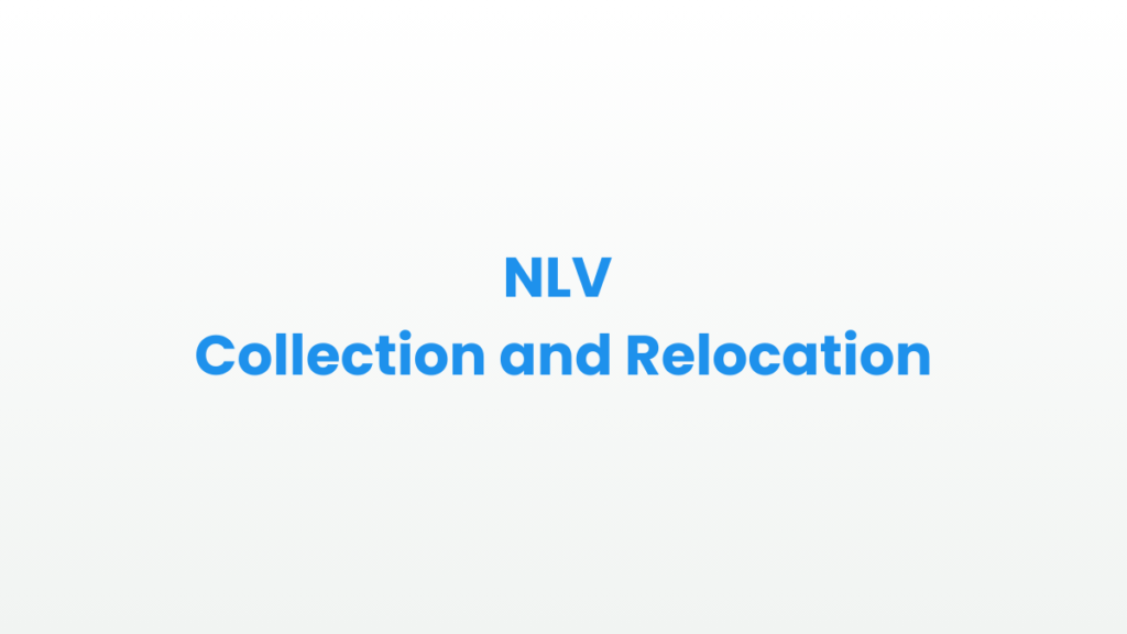 Blue text reading “NLV Collection and Relocation” on a light grey background.