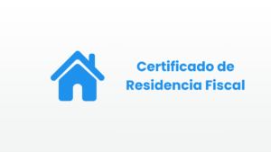 Blue house icon with text “Certificado de Residencia Fiscal” on a light background