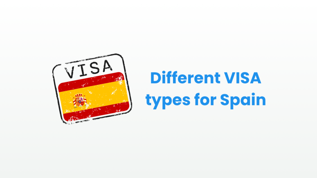 Visa stamp with Spanish flag and text “Different Visa types for Spain”